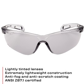 NoCry Lightweight Tinted Safety Glasses with UV 400 Protection, Anti Fog and Anti Scratch Coating and Grey Wrap Around Lenses; ANSI Z87.1 Certified