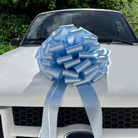 Large Baby Blue Car Bow, 16" Wide - Front Door Decoration, Fully Assembled, Gift Bow, Birthday, Spring, Baby Shower, Decoration, Classroom, Office, Gender Reveal, Christmas, Easter