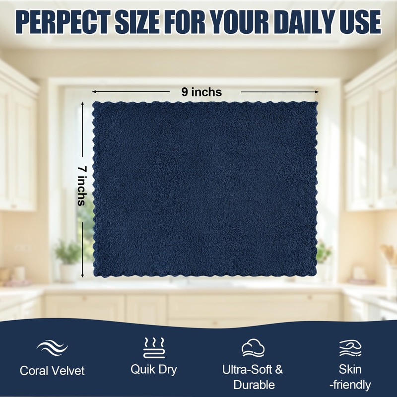 24 Pack Kitchen Cloths Dish Towels (7" x 9", Navy