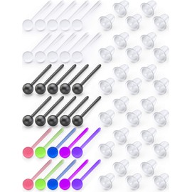 Jenxnjsjo Clear Plastic Silicone Rubber Multicolor Post Ball Stud Earrings Hole Saver Piercing Retainers Medical Grade for Women Men Sensitive Ears Sports Surgery Work