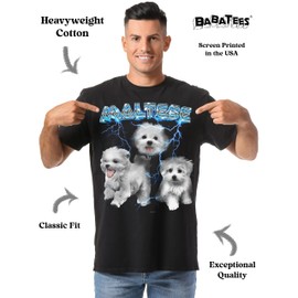 Heavy Metal Maltese Tshirt for Men & Women 80s 90s Glam Rock Style with Epic Stars and Lightning (US, Alpha, Large, Regular, Regular, Maltese)