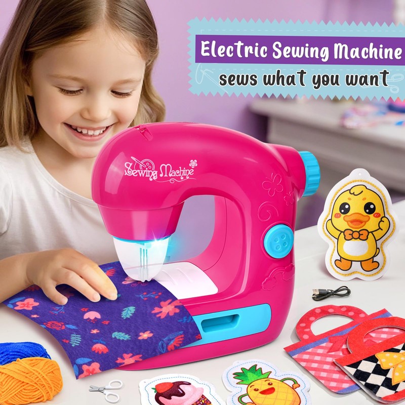 vamei Mini Sewing Machine Toy for Girls, Electric Sewing Machine