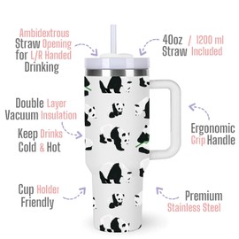momocici 40oz Panda Tumbler with Handle Gifts for Women.Panda Lover Cups Tumbler Gifts for Women.40 oz Birthday Christmas Panda Cup Tumblers for panda lover.