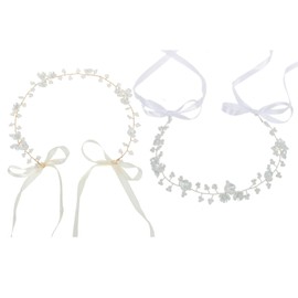2 Pieces Three Petal Flowers, Headband For Girls, Flower Garland Hair For Children, Golden Hair Accessories, Bridal Hair Accessories For Wedding, Garland For Hair, Flower Girl Hair Accessories