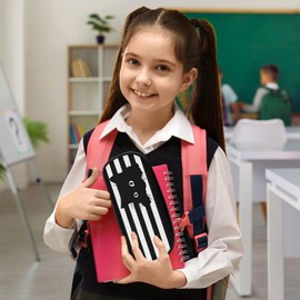 Black White Striped Cat Large Pencil Case Big Capacity Cute Pencil Pouch for Girls Boys Teen Women Men, Portable Kids Pencil Bag with Zipper, Stationery Storage Pen Bag for School Office Organizer