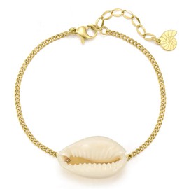 Happiness Boutique Women's Shell Bracelet in Gold Colour Delicate Bracelet with Cowri Shell Pendant Stainless Steel Jewellery, Stainless Steel Gold Plated Clam shell Stainless steel