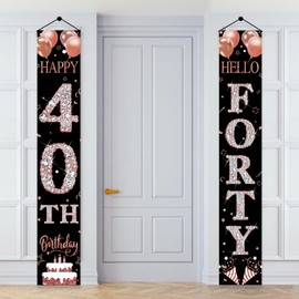 Aodocuto - Banner decorativo para puerta de cumpleaños 40 para mujer, color oro rosa, feliz cumpleaños 40 cumpleaños, Hello Forty Porch, suministros para fiesta, cumpleaños de 40 años para interiores