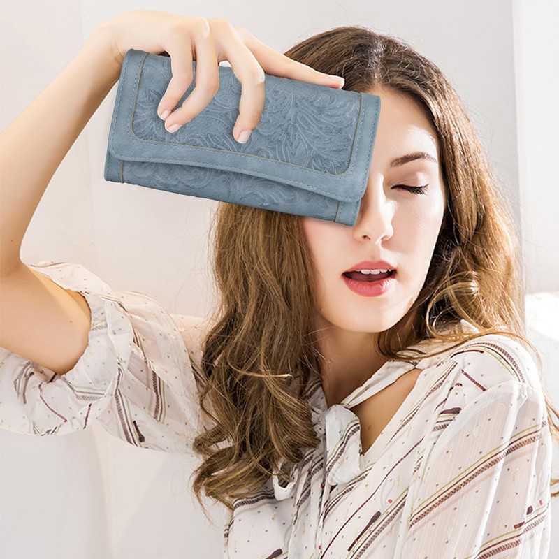 MEITRUE Women's Wallet Leather RFID Blocking Trifold Ladies Purse Embossed