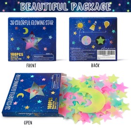 100 Pcs Colorful Glow in The Dark Luminous Stars and Moon Fluorescent Noctilucent Plastic Wall Stickers Murals Decals for Home Art Decor Ceiling Wall Decorate Kids Babys Bedroom Room Decorations