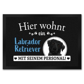 Hier wohnt EIN Labrador Retriever mit seinem Personal Doormat in 35 x 50 cm an Original Door Mat as a Fun Decoration at the Entrance for Dog Owners and Family with Dog