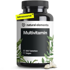 natural elements Multivitamin - 365 Vegan Tablets - Yearly Supply - Valuable Vitamins A-Z, with Vitamin K1 and K2 - No Unnecessary Additives - Produced in Germany & Laboratory Tested