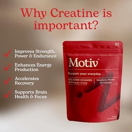 Motiv Creatine Monohydrate — 90 Gummies with 3000mg per Serving. Boost Strength, Energy & Recovery. Gym Supplement for Men & Women. Pre-Workout Support. 3rd Party Tested & Lab Verified