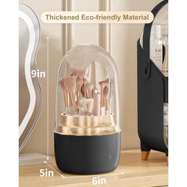 Anylady Makeup Brush Holder for Vanity - 360 Rotating Makeup Brush Organizer (Thicken Upgraded), Toothbrush Holder with Cover, Cosmetic Organizer (black)