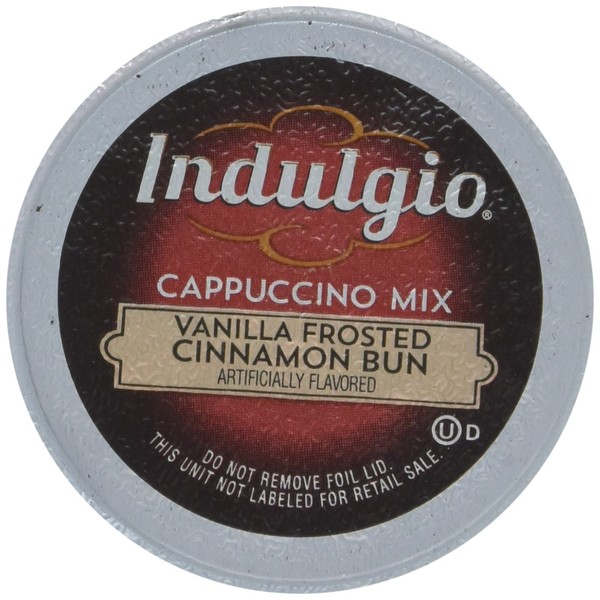 Indulgio Cappuccino Compatible with 2.0 Brewers, Vanilla Frosted Cinnamon Bun, 12 Count (Pack of 6)