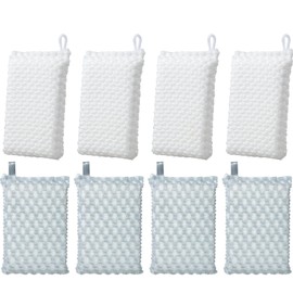 Mameka AZ-120 Kitchen Sponge, White, Gray, Set of 4, 2 Pieces, 8 Pieces, 3D Knitting Net, Oil Stains, Can Be Hanged, String Included
