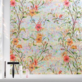 NINETREX Stained Glass Window Film,Window Privacy Film,Rainbow Decorative Stickers Anti UV Heat Control for Home Decor,17.5 x 78.7inch