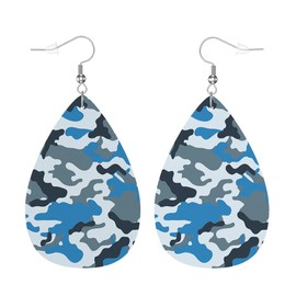 Zokola Blue Gray Camouflage Drop Dangle Earrings, Military Army Camo Pattern Earrings Charm Jewelry For Womens Friends, Lightweight Faux Leather Drop Dangle Earrings Set