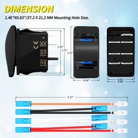 Joinfworld Marine Rocker Switch 12V 20A 3 Position ON Off ON DPDT 7 Pin 3 Way Rocker Switch Toggle Waterproof Blue LED Light with Jumper Wire for Automotive Car UTV ATV Boat