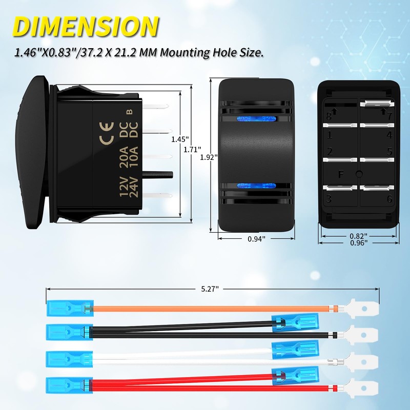 Joinfworld Marine Rocker Switch 12V 20A 3 Position ON Off