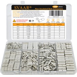 SVAAR 500PCS Non Insulated Butt Connectors 6-26 Gauge Butt Splice Kit 6-26 Gauge Wire Butt Splice, Marine Grade Tinned Copper Crimp Connectors for 26-6 AWG Wiring Uninsulated Butt Terminals