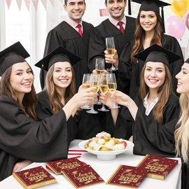 50 Pcs Graduation Napkins Class of 2025 - Maroon Gold Congrats Grad Napkins Set, 3-Ply Disposable Graduation Luncheon Dinner Party Paper Napkins for Grad Party Supplies Table Decoration