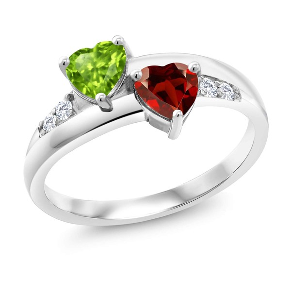 Gem Stone King 925 Sterling Silver Green Peridot Red Garnet