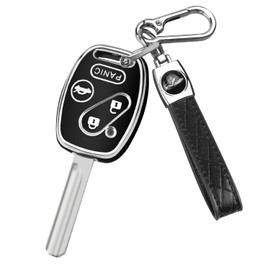 QBUC for Honda Key Fob Cover with Leather Keychain,Soft TPU Car Key Case Protector Compatible with Honda Accord 2003-2012 Civic EX 2006-2013 Pilot 2009-2015 CR-V 2005-2006,3 Buttons Smart Key(Black)