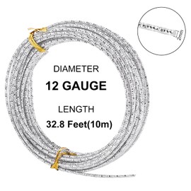 BENECREAT 12 Gauge 33 Feet Textured Silver Wire Diamond Cut Aluminum Craft Wire for Ornaments Making and Other Jewelry Craft Work