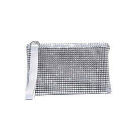 Verdusa Women's Rhinestone Evening Bag Clutch Handbags Glitter Wristlet Purse Silver one-size