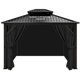 slashome 12'x12' Gazebo Curtains Outdoor Waterproof, Black Universal Replacement Curtain 4-Panels, Sidewalls with Zipper for Garden, Patio, Yard (Only Curtains)