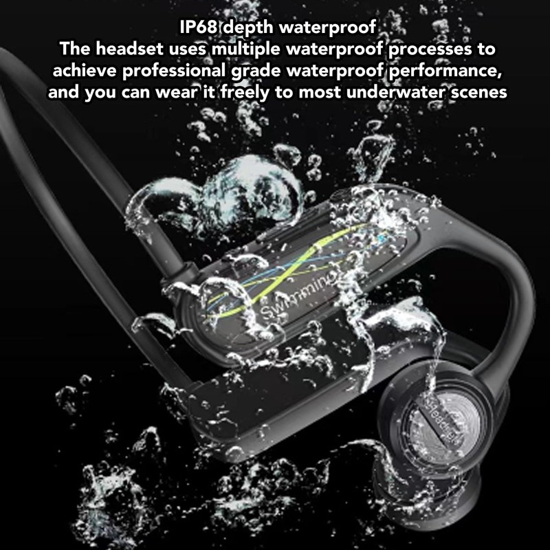 Depisuta Bone Conduction Headphones, IP68 Waterproof MP3 Swimming Headphones, Underwater