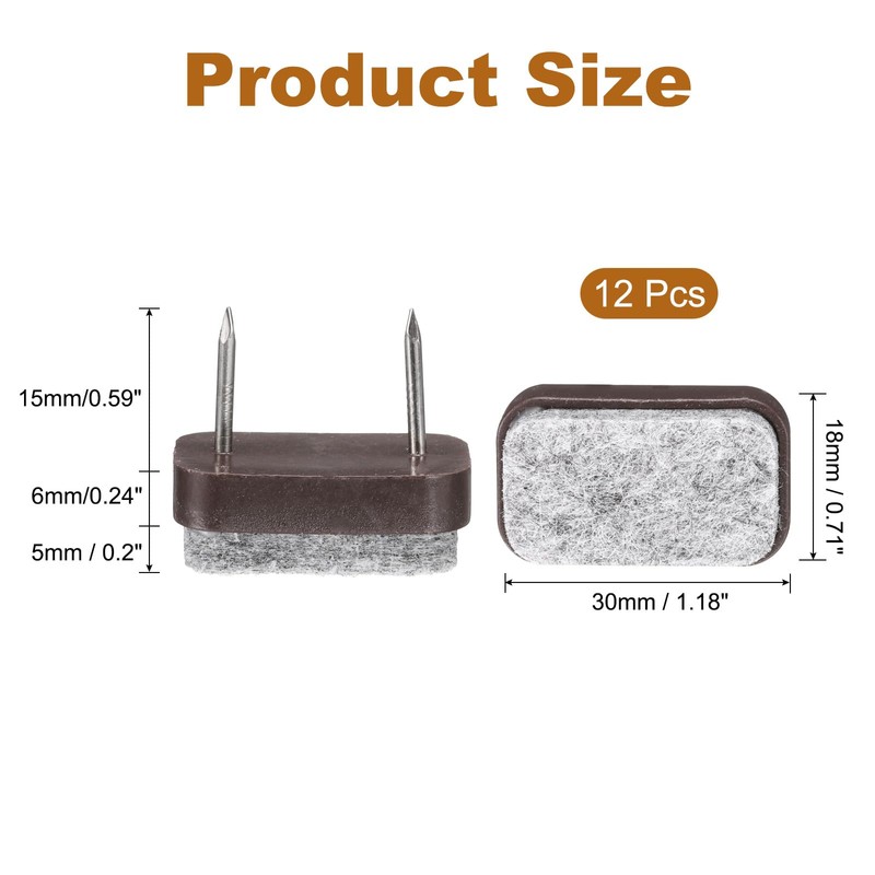 sourcing map 12Pcs Nail-on Felt Furniture Pads, Rectangular Felt Pads