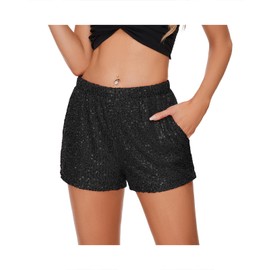 Zando Sequin Shorts for Women Black Sequin Shorts High Waisted Sequin Shorts Party Sparkle Shorts Trendy Glitter Shorts 80s 90s Outfits Sparkly Short Pants Music Festival Clothing Women Black Small