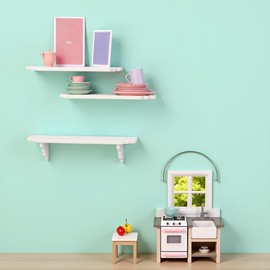 White Dollhouse Wall Shelf, 1/12 Scale Miniature Dollhouse Accessories, White Doll House Storage Wall Shelf for Kitchen Scene Accessories