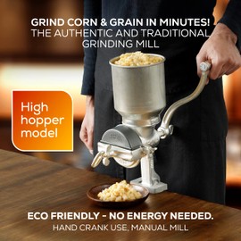 Corona Corn Grinder, Grain Mill, Manual Grinder For Corn, Rice, Soybeans, Pepper, Chickpeas, Cast Iron Wheat Grinder For Domestic Use, Gray, Corona Cast Iron Corn and Grain Mill with High Hopper