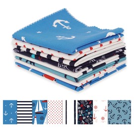 Soimoi 8 Pc Fat Quarter Bundle-Nautical Print 18"x 22" DIY Patchwork-100% Cotton Pre-Cut Quilting Fabric White & Blue