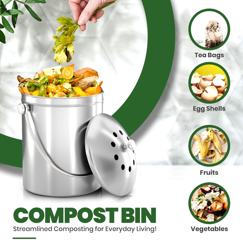 Utopia Kitchen Countertop Compost Bin Kitchen with Charcoal Filter -1.3gallon
