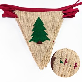 24Ft Christmas Burlap Banner X-mas Tree Snowflakes Burlap Pennant Triangle Flag Garland Streamers Vintage Fireplace Wall Hanging for Christmas Party Decorations Happy New Years Rustic Fireplace Decor