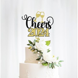 Bejotaa - Decoración para tartas de Año Nuevo 2024, decoración de fiesta de Año Nuevo, Navidad, felices fiestas (Cheers Black Gold)