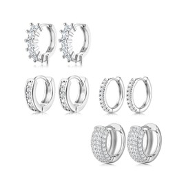 Chriscoco 4Pairs Gold Hoop Earrings for Women 14K Gold Plated Huggie Earrings Small Silver Hoop Earrings Hypoallergenic Chunky Silver Hoop earrings Set Lightweight Earring Stack