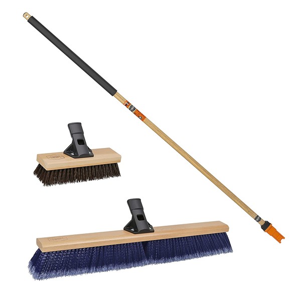 SWOPT Rough Surface Deck Brush and 24" Multi-Surface Push Broom- 60" Comfort Grip Wooden Handle EVA Foam Comfort Grip to Clean Outdoor Surfaces Comfortably Organize & Save with Interchangeable Handle