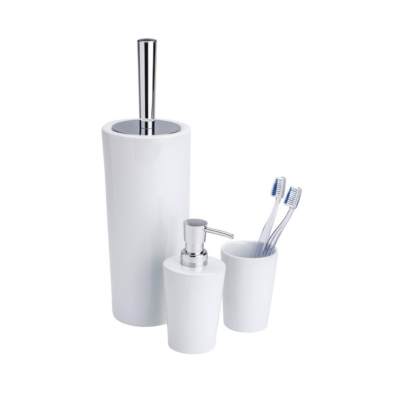 WENKO Coni Soap Dispenser, Ceramic, White/Silver, 9.2 x 7.8 x