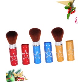 FOMIYES Set of 3 Retractable Makeup Brushes Portable Loose Powder Blush Metal Handle for Travel Random Color