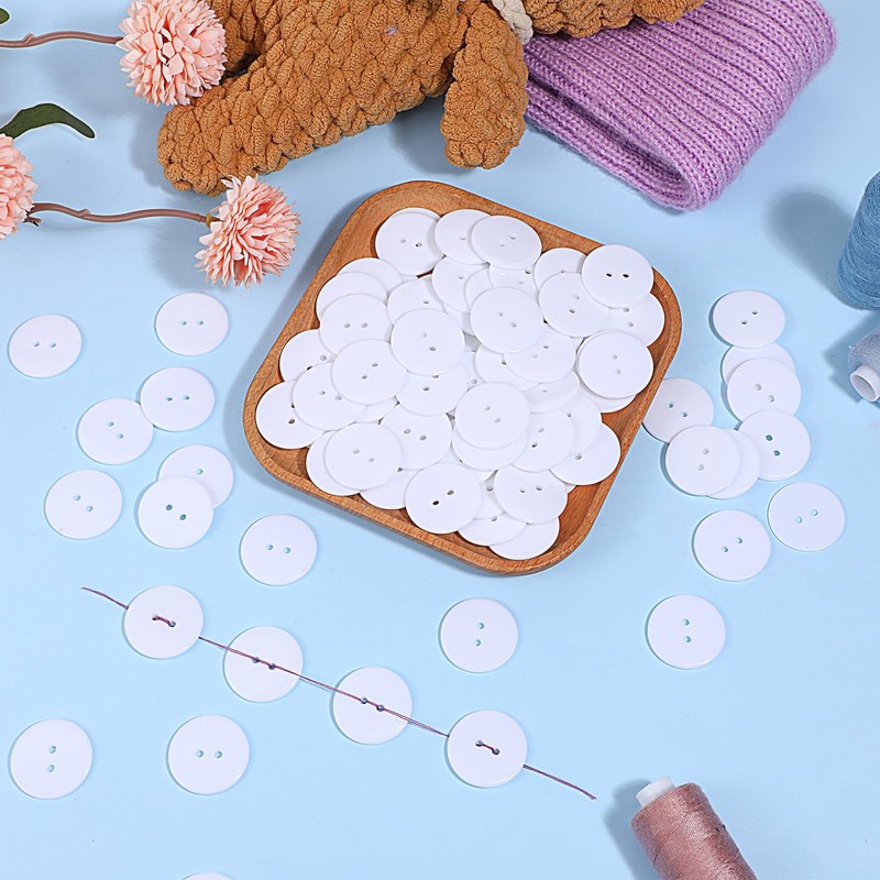 100 Pcs White Buttons for Crafts 1 Inch 2 Hole