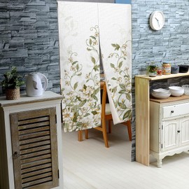 Leowefowa Long Type Noren Japanese Doorway Curtain Spring Floral Leaves Plant Window Treatment Chinese Ink Style Tapestry Panel for Privacy Partition Kitchen Bistro Bar Home Decor 33.5"x 70.9"