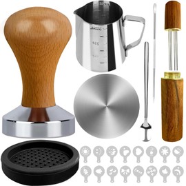 22 PCS Espresso Tamper Set, Espresso Accessories Barista Kit with 51mm Coffee Tamper, WDT Tool, Frothing Pitcher, Latte Art Pen, Coffee Stirrer, Tamper Mat, 16 Coffee Stencils for Espresso Machine