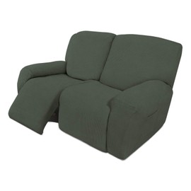 Easy-Going 6 Pieces Recliner Loveseat Stretch Sofa Slipcover Sofa Cover Furniture Protector Couch Soft with Elastic Bottom Kids, Spandex Jacquard Fabric Small Checks Olive Green