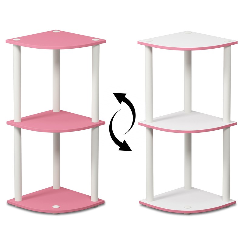 Furinno TURN-N-TUBE Corner Shelf, 3-Tier Corner Bookshelf, Display Storage Shelves