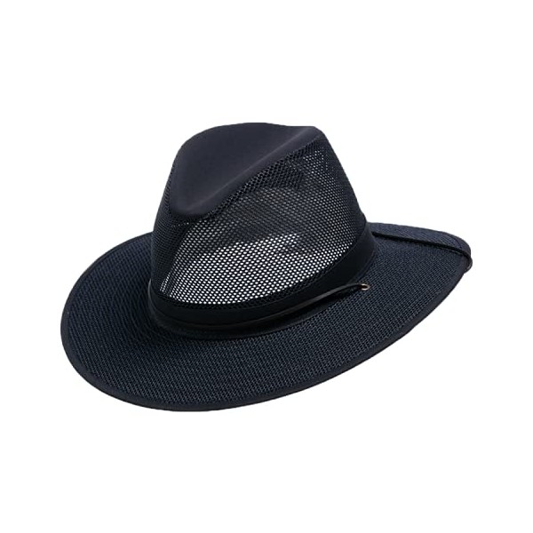 Perforated Breezer Cotton Mesh Sun Hat, Azul marino/flor y brillo, L