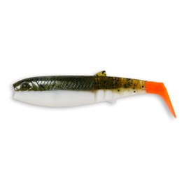 Savage Gear Cannibal Shad Freshwater Fishing Lure, Olive Hot Orange, 3in, for Bass, Walleye, Trout and Perch, Precise Tail Kicking Action, Infused with Scent